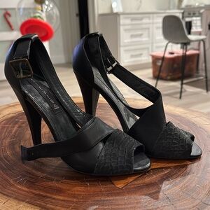 Black peep toe heeled sandal